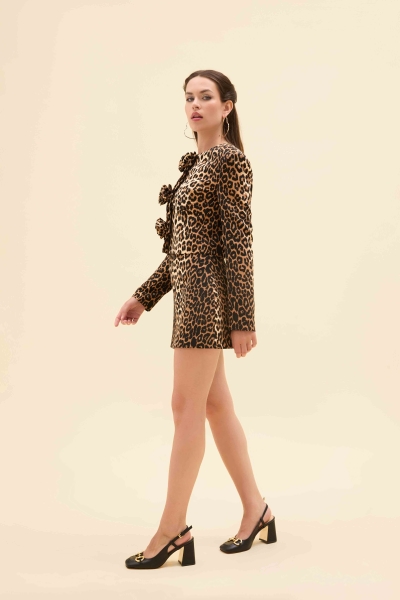 LEOPAR BASKILI STRAPLEZ FITTED MİNİ ELBİSE - 9