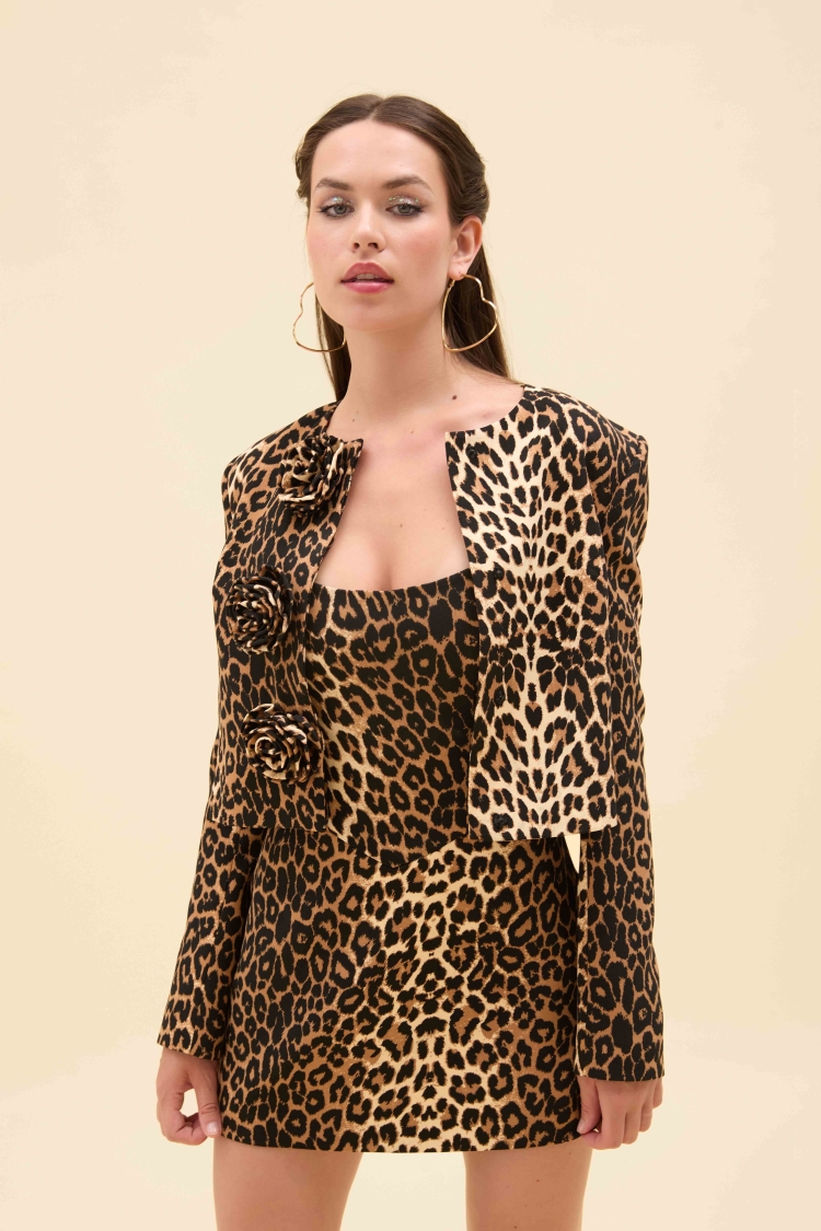 LEOPAR BASKILI STRAPLEZ FITTED MİNİ ELBİSE - 5