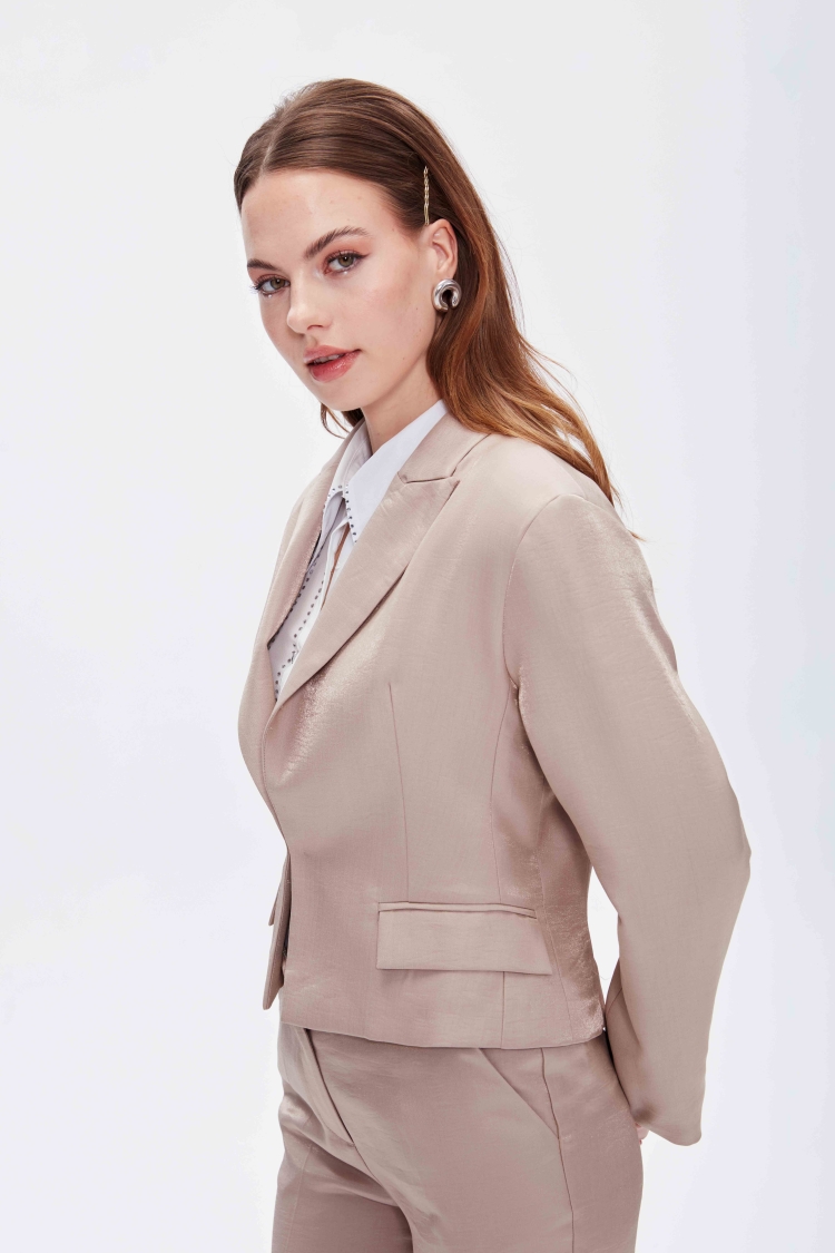 PARLAK KUMAŞTAN KISA BLAZER CEKET - 8