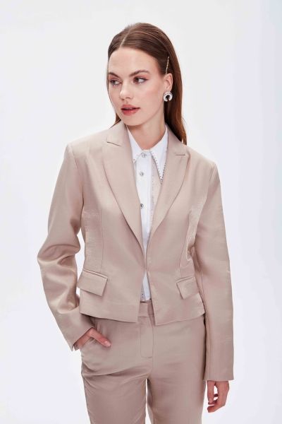PARLAK KUMAŞTAN KISA BLAZER CEKET - 5