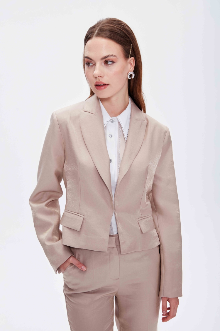 PARLAK KUMAŞTAN KISA BLAZER CEKET - 5