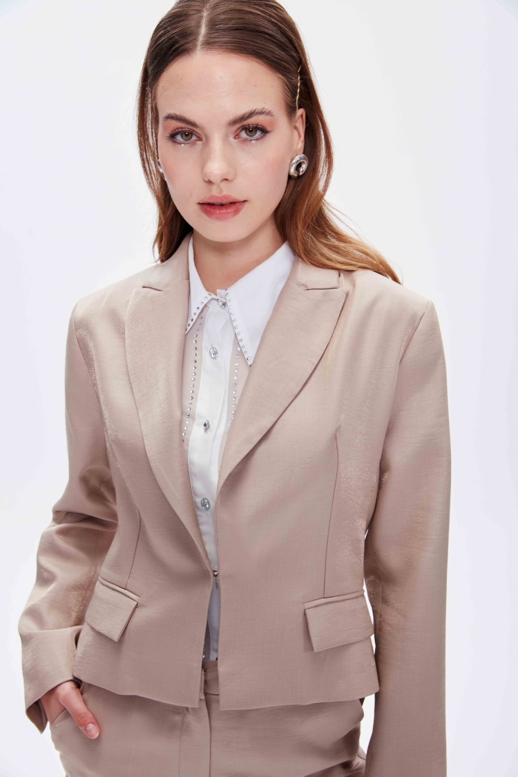 PARLAK KUMAŞTAN KISA BLAZER CEKET - 6