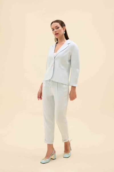 ARKASI GÜL DETAYLI KETEN BLAZER CEKET - 3