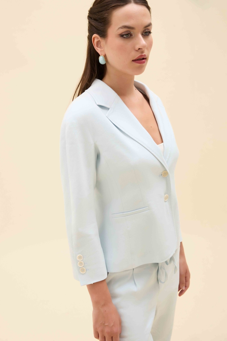 ARKASI GÜL DETAYLI KETEN BLAZER CEKET - 4