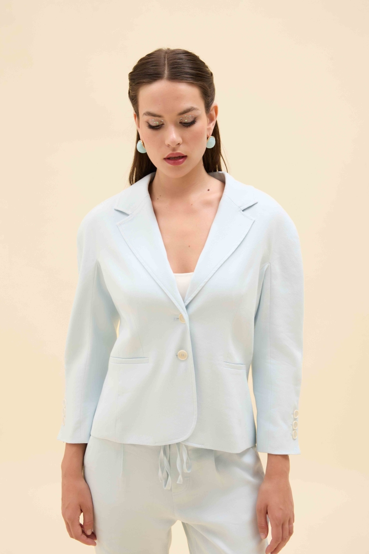 ARKASI GÜL DETAYLI KETEN BLAZER CEKET - 6