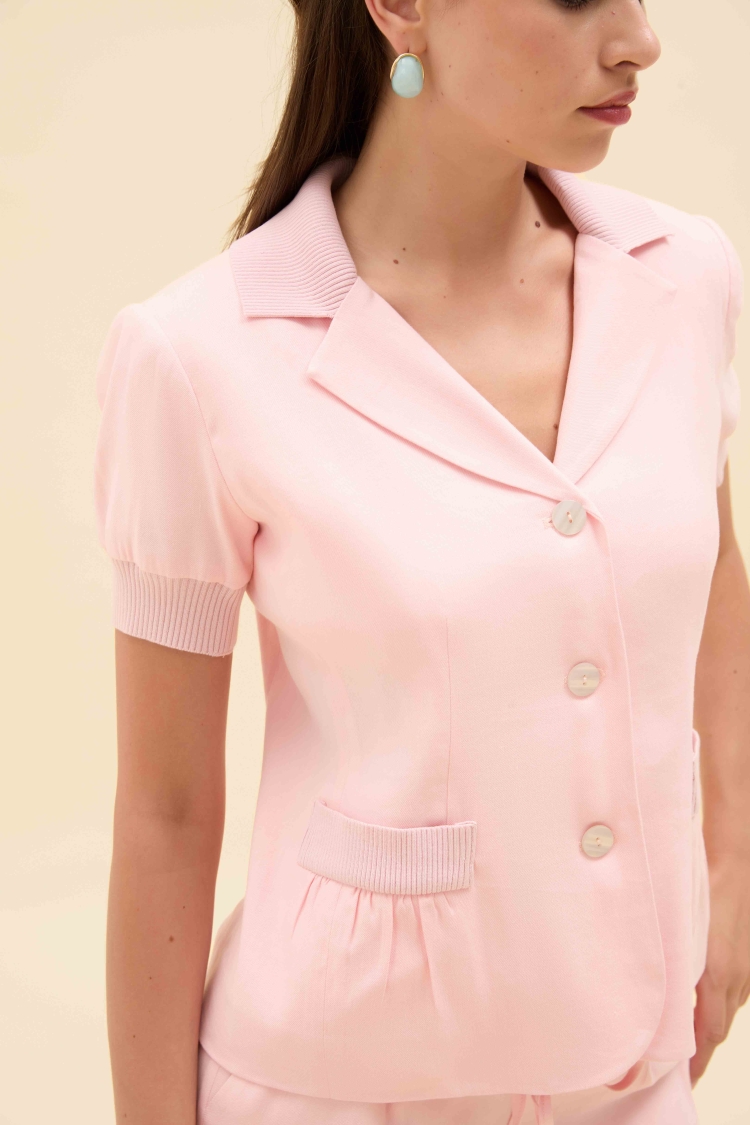 TRİKO DETAYLI KISA KOLLU KETEN BLAZER CEKET - 9
