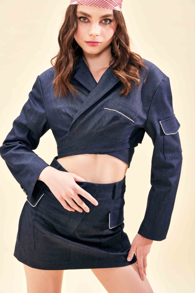 KRUVAZE KAPAMA KISA TAŞLI BLAZER DENİM CEKET - 2