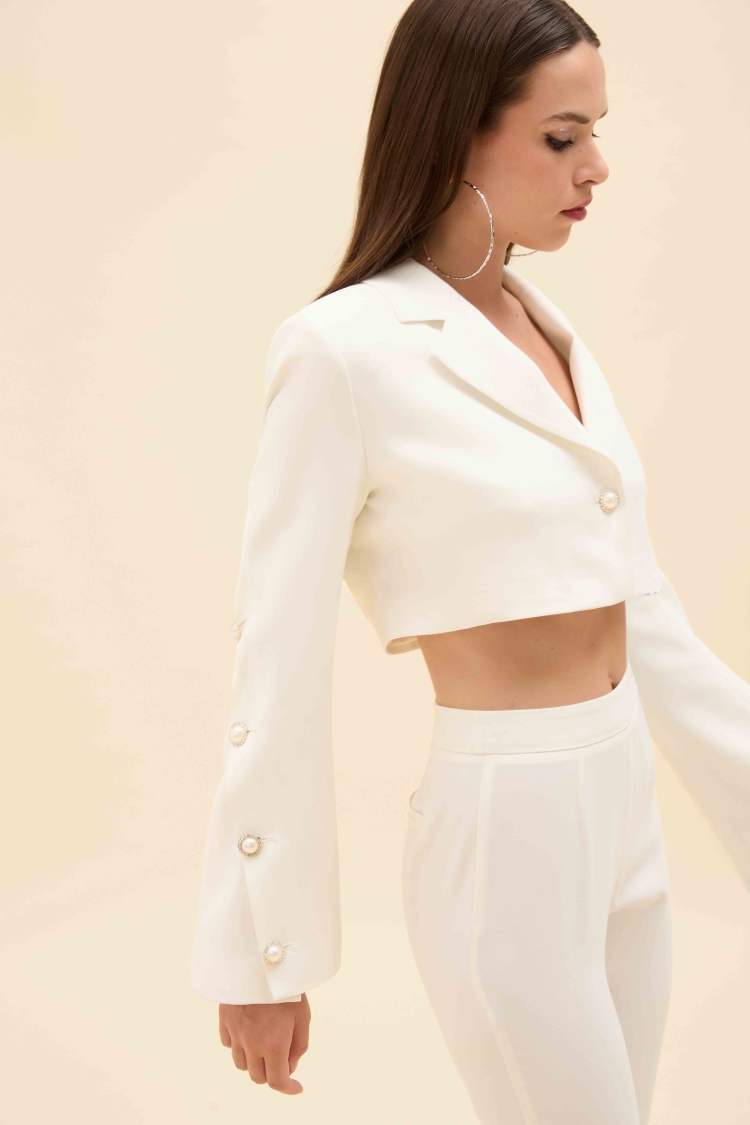 KISA ÇAN KOLLU TAŞ DÜĞMELİ BLAZER CEKET - 3