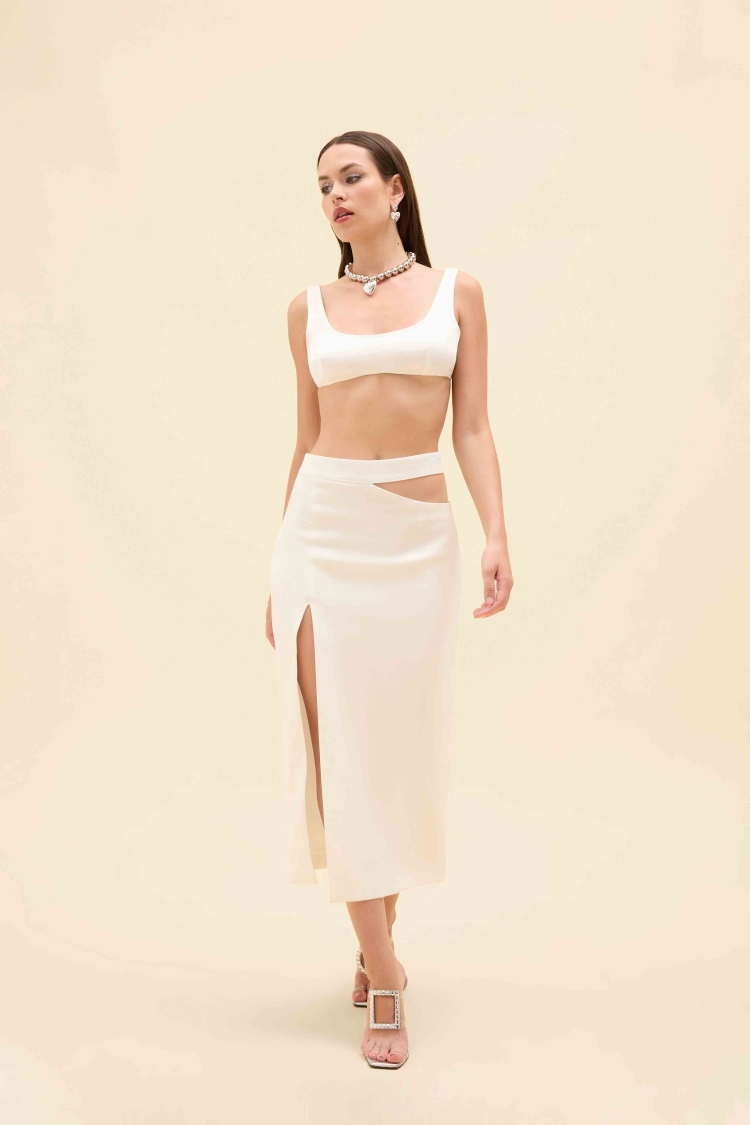CUT-OUT DERİN YIRTMAÇLI MİDİ ETEK - 2