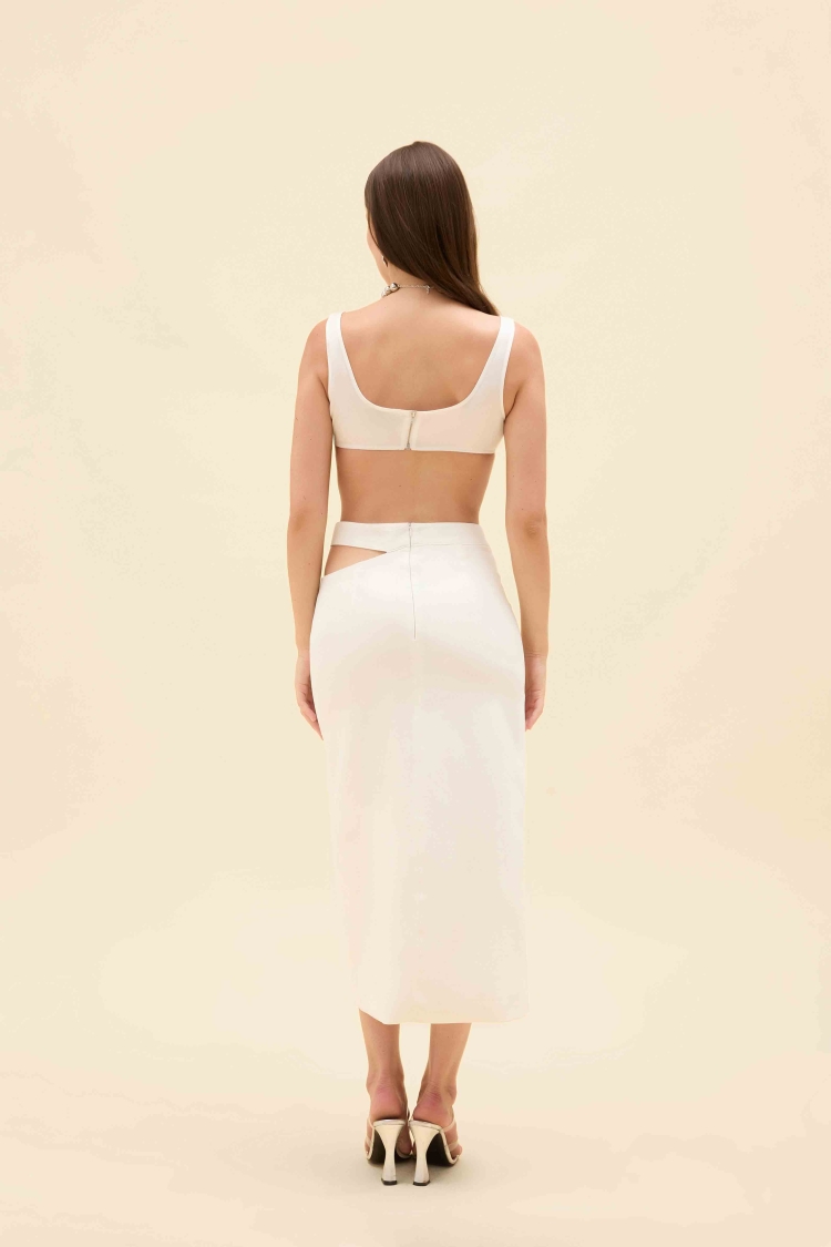 CUT-OUT DERİN YIRTMAÇLI MİDİ ETEK - 5
