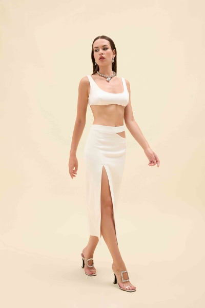 CUT-OUT DERİN YIRTMAÇLI MİDİ ETEK - 3