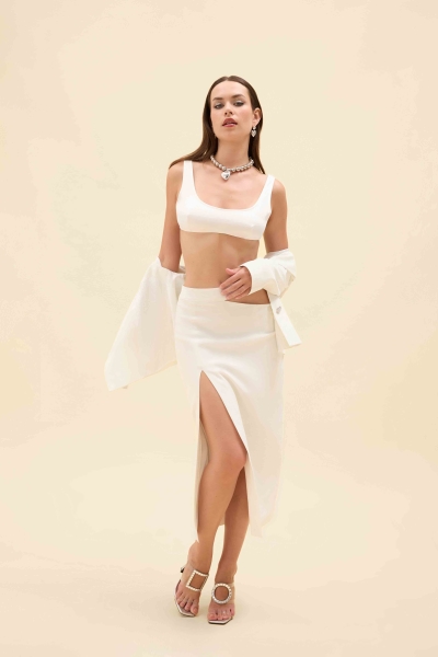 CUT-OUT DERİN YIRTMAÇLI MİDİ ETEK - 4