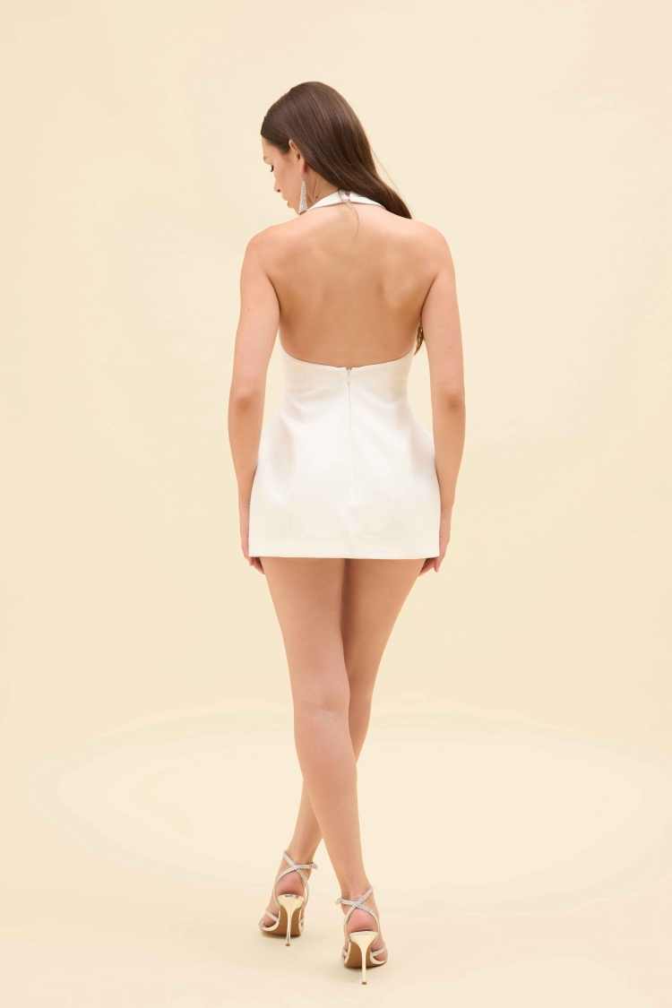 SIFIR KOL HALTER YAKA FITTED MİNİ ELBİSE - 22