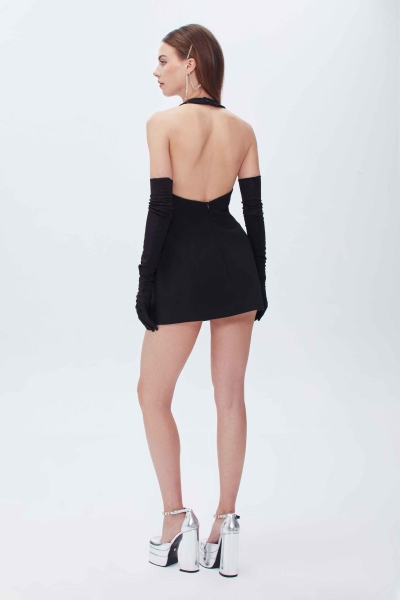 SIFIR KOL HALTER YAKA FITTED MİNİ ELBİSE - 15