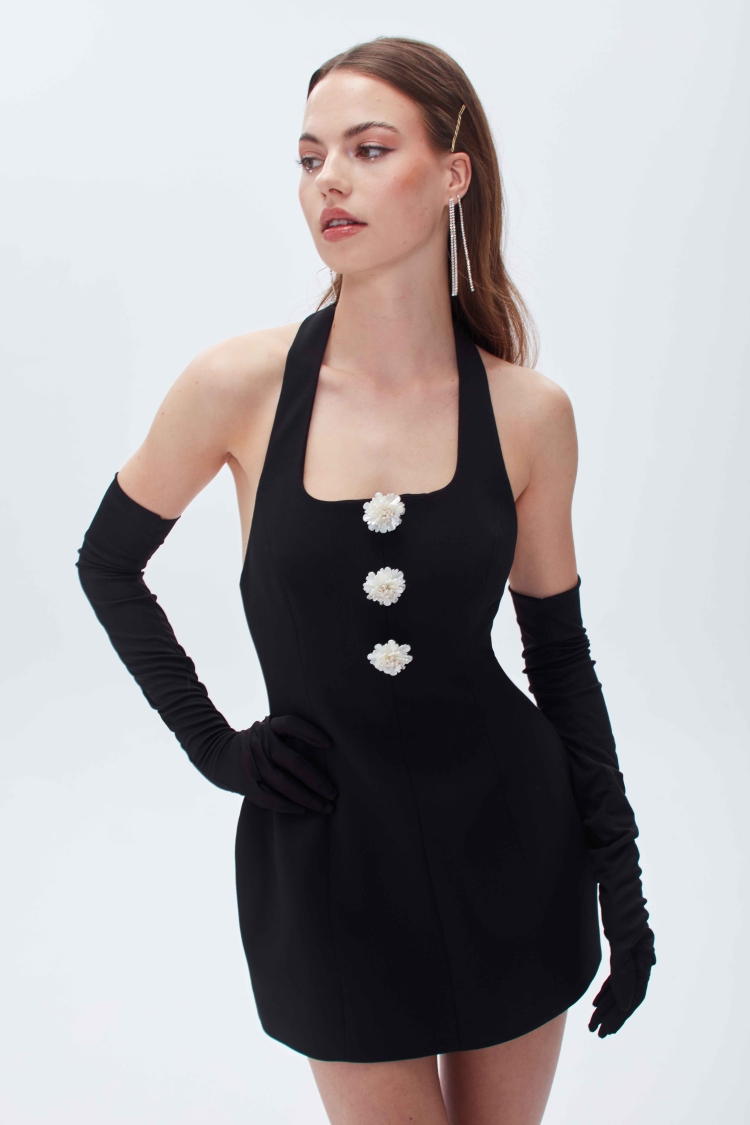 SIFIR KOL HALTER YAKA FITTED MİNİ ELBİSE - 17