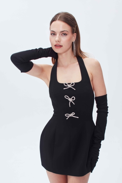 SIFIR KOL HALTER YAKA FITTED MİNİ ELBİSE - 18