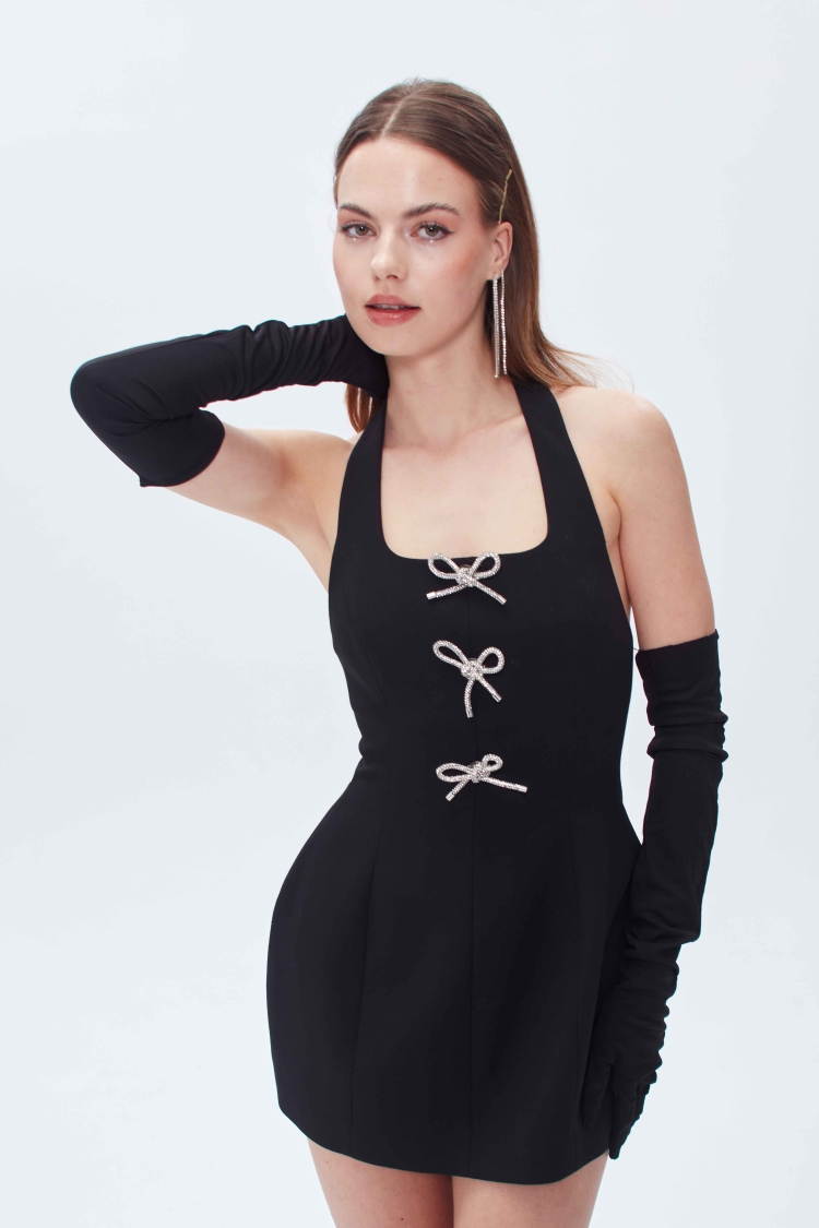 SIFIR KOL HALTER YAKA FITTED MİNİ ELBİSE - 18