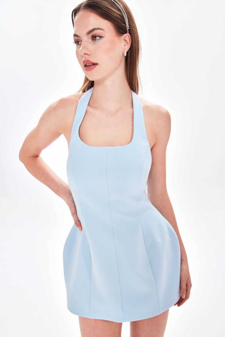 SIFIR KOL HALTER YAKA FITTED MİNİ ELBİSE - 2